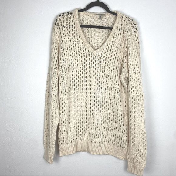 Zara Cream Open Loose Knit Crochet Sweater Cottagecore Boho Coastal Medium - Picture 1 of 14